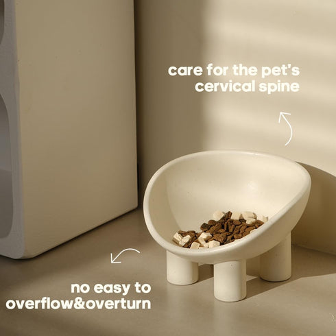 Four-Legs Ceramic Cat Bowl, Chubby Cute Pet Bowls, Matte Crème
