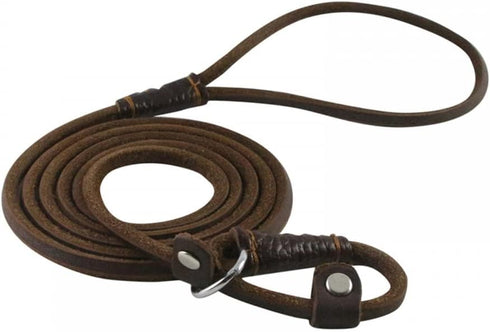 DONGKER Dog Slip Lead - 5ft 2-in-1 Leather Pet Training Walking Leash for Small Medium Large Dogs