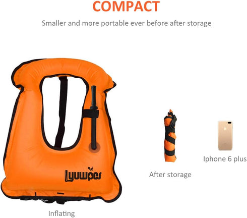 Inflatable Snorkel Vest, Adult Snorkeling Jackets for Free Diving, Swimming Safety Load Up to 220 Ibs