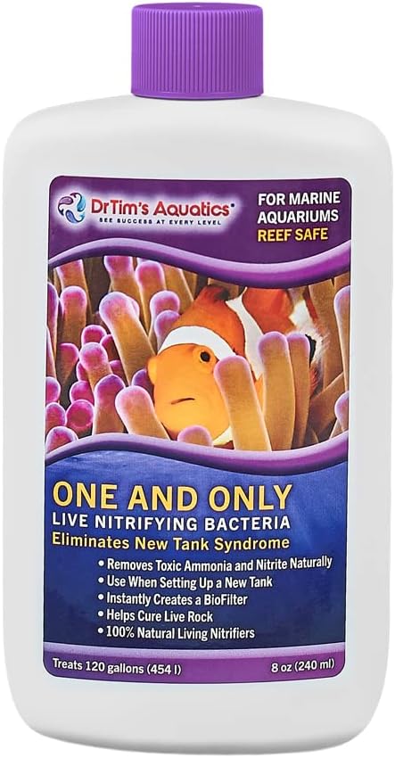 DrTim's Aquatics Reef One & Only Nitrifying Bacteria - For Reef, Nano, Seahorse Aquaria, 8 Oz. Fish Tank Cleaner
