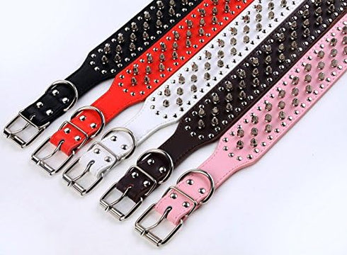 Dogs Kingdom Faux Leather Spiked Studded Dog Collar, Pitbull, Boxer, Black, L