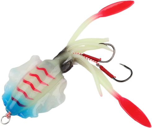 Tuna(A1067) FABULETTA Squid Jig Lures, Soft PVC Rigged Bait with UV Luminous Glow, Multi-Angle Reflection for Saltwater