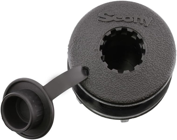 Scotty #444-BK Compact Round Black Threaded Flush Deck Mounting Bracket with Sealed Bottom and Rain Cap, Small