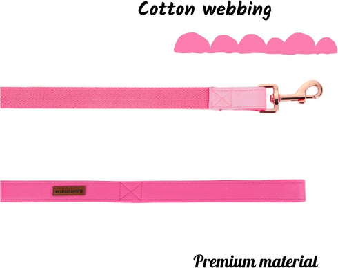 Elegant Little Tail Pink Dog Collar and Leash, Durable Adjustable Leather Collar for Small Dogs