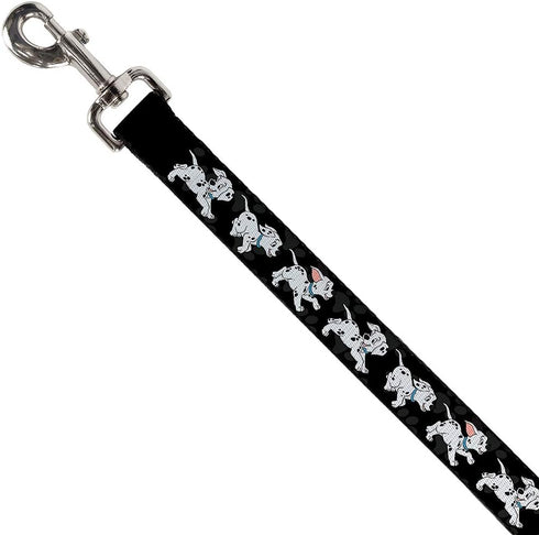 Buckle-Down Pet Leash - Dalmatians Running/Paws Black/Gray/White/Black - 4 Feet Long - 1/2" Wide