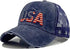 Patriotic USA Baseball Caps - Woman Man Washed Worn Out Mesh Sun Hat for 4th July (Size M)