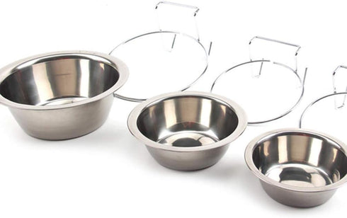 Hanging Water Bowl for Dog Cage - 13cm Stainless Steel Dog Bowl with Hook for Dogs and Cats, Size M