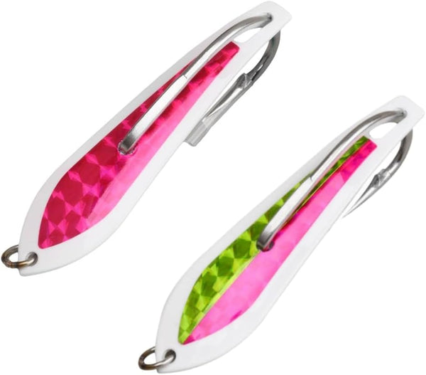 KTGCOZS Pack of 2 Stainless Steel Single Hook Jig Lure UV Glow Spoon-Shaped