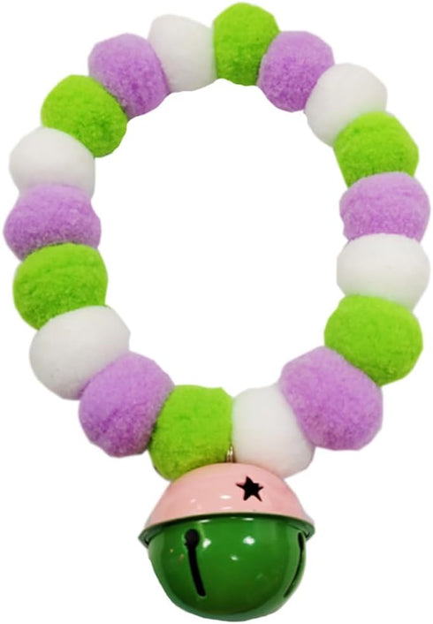 Pom Pom Dog Collar, Elastic Cat Collar with Decorative Plush Ball, Eye-catching Necklace with Bell for Photos, Walking