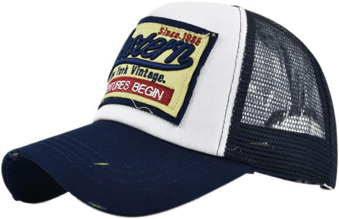 Half Mesh Vintage Washed Baseball Cap, Adjustable Denim Trucker Sun Hat Unisex