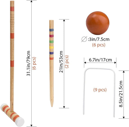 Set ropoda Six-Player Croquet with Wooden Mallets, Colored Balls, Sturdy Carrying Bag for Adults &Kids, Perfect