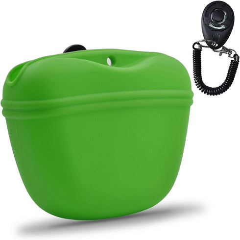 AUDWUD Silicone Dog Treat Pouch, Clip on Portable Training Container with Magnetic Buckle and Waist Clip