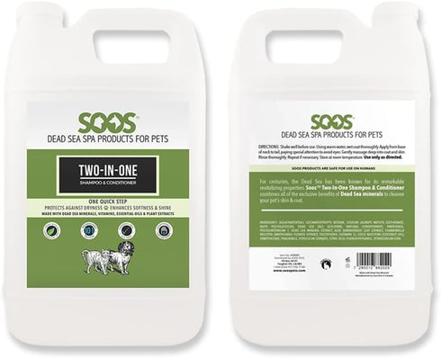 Soos Dog Shampoo and Conditioner, Two-in-One Natural Dead Sea Minerals, Deeply Absorbing with Vitamins (1x Gallon 4L)