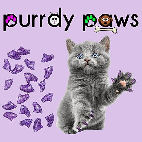 40 Pack Soft Nail Caps for Cat Claws, Purple Holographic Glitter, Small Size