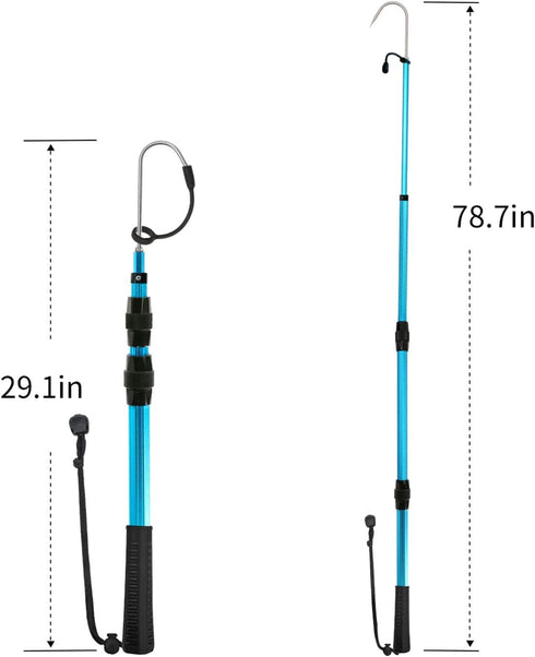 SAN LIKE Telescopic Fishing Gaff - Aluminum/Fiberglass Pole with Stainless Steel Hook