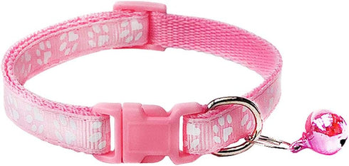 CHBORCHICEN 2-Pack Adjustable Cat Collar with Bell, Footprint & Reflective Design for Dogs and Cats (X-Small, Pink)