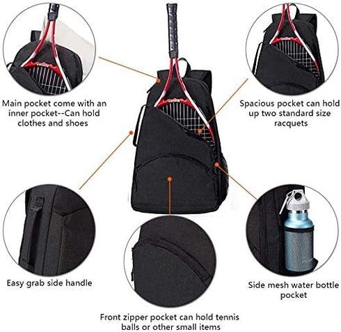 QCWN 2 Raquet Tennis Bag for Men Women Durable Tennis Backpack Waterproof Carrier for Balls Pickleball Paddles
