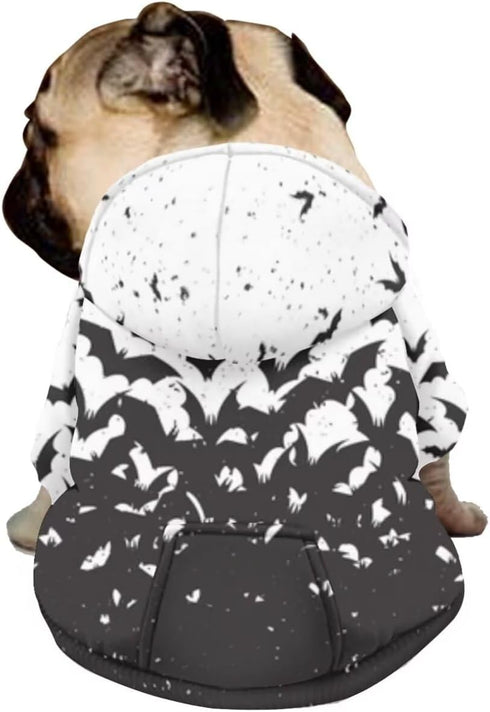 Dog Halloween Costume, Black & White Splash Bat Hoodie Sweatshirt with Hat for Small Medium Large Dogs Cats, L