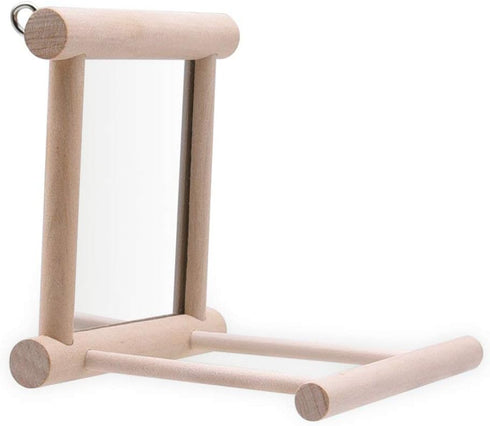 Bird Mirror Wooden Hanging Swing - Interactive Play Toys for Small Parrots, Budgies, Cockatiels (ONE)