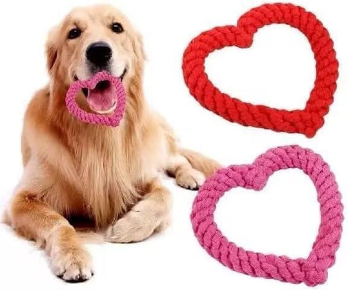 Essivox Pink Love Heart Shaped Dog Chew Rope Toy, Interactive Dental Puppy Tool for Heavy Chewers