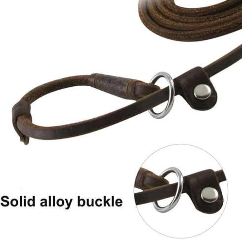 DONGKER Dog Slip Lead - 5ft 2-in-1 Leather Pet Training Walking Leash for Small Medium Large Dogs
