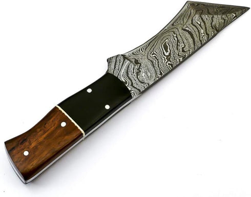 Rare Custom Damascus Tanto Hunting Knife | Best Outdoor Skinning Knife with Rose Wood Handle & Leather Sheath (S-6468)
