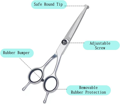 YLEECH 5 1 4CR Professional in Dog Grooming Scissors Kit with Safety Round Tips, Sharp Heavy Duty Stainless Steel Pet