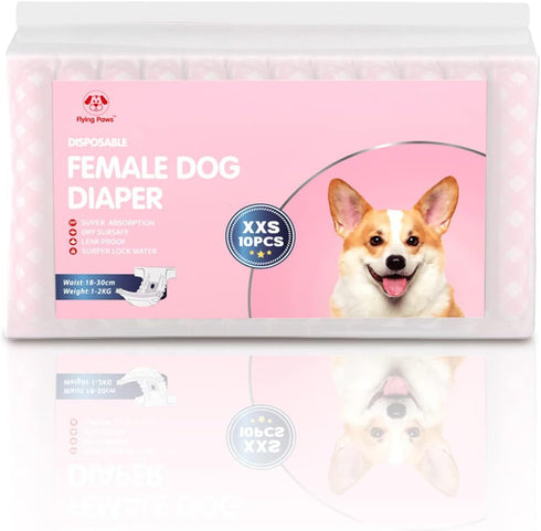 XXS-40 Count Disposable Female Dog Diapers, Puppy Diapers with Adjustable Elastic Waistline for Female Dog or Cat