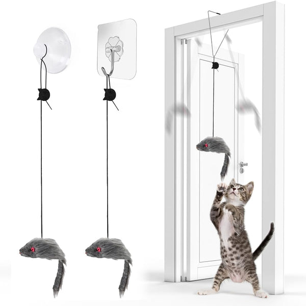FYNIGO 2 Pcs Interactive Cat Mouse Toys for Indoor Adult Cats and Kittens, Self Play Hanging Door Mice