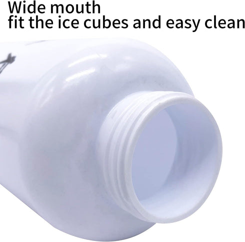 SHOKE Hockey Water Bottle with Long Straw, 1 Liter BPA Free Squeezable Water Bottle, 32 Oz-White