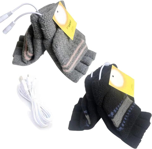 Women's & Men's 2 Pack USB Heated Gloves - Winter Mitten Heating Warmer (Black+Gray)