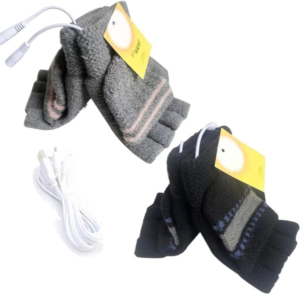 Women's & Men's 2 Pack USB Heated Gloves - Winter Mitten Heating Warmer (Black+Gray)