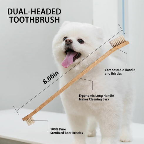 6-Pack Pet Toothbrush Bamboo & Boar Bristle | Natural, Biodegradable, Zero-Waste | for Dogs & Cats - Plastic-Free