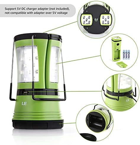 LE LED Camping Lantern Rechargeable, 600LM, Detachable Flashlight, USB Cable & Car Charger Included
