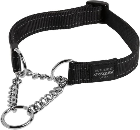Reflective Nylon Choke Collar, Black, Slip Show Obedience Training Gentle Choker for Extra Large Dogs