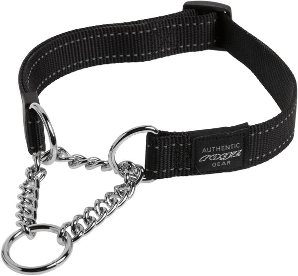 Reflective Nylon Choke Collar, Black, Slip Show Obedience Training Gentle Choker for Extra Large Dogs