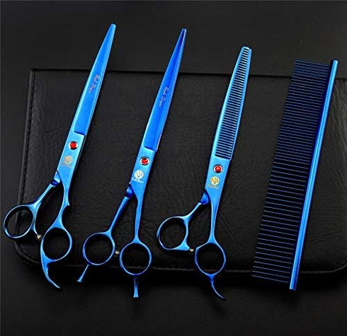 Purple Dragon 8.0 inch Dog Hair Cutting Scissors, Curved and Thinning Grooming Tool Kit