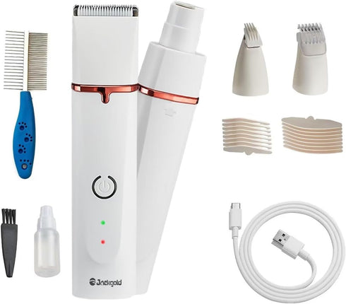 Dog Grooming Clippers Kit, Electric Rechargeable Cat Trimmer Tools, 4 in 1 Multifunctional Low Noise Pet Shaver, Nail
