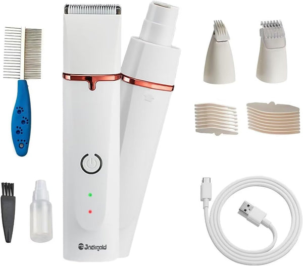 Dog Grooming Clippers Kit, Electric Rechargeable Cat Trimmer Tools, 4 in 1 Multifunctional Low Noise Pet Shaver, Nail