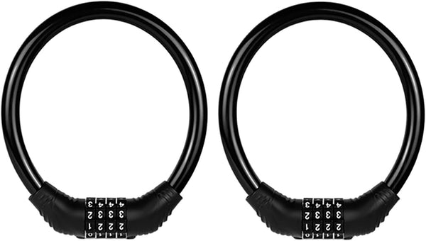 Heavy Duty Bike Lock Cable, 4 Digit Resettable Combination Lock, Portable Code Lock, 16 inches, 2 Pcs