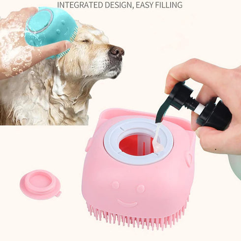 Dog Brush – Cat Brush – Shampoo Dispensing Scrubber – Soft Silicone Design for Grooming, Deshedding, Pink