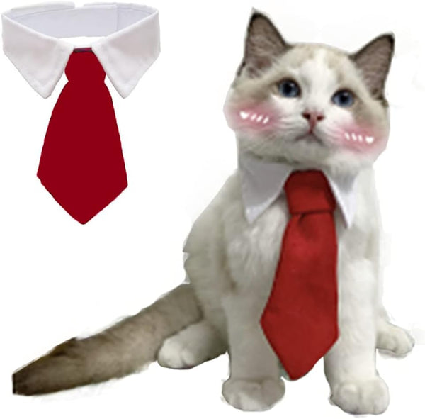 ANIAC Small Dog & Cat Wedding Collar, Formal Bow Tie for Cats & Puppy Collar, White Tuxedo Costume for Small Dogs &