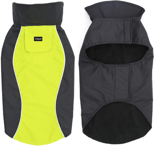 Vizpet Dog Raincoat Waterproof Coats, High Visibility Warm Vest for Small Medium Large Dogs (Green-L)