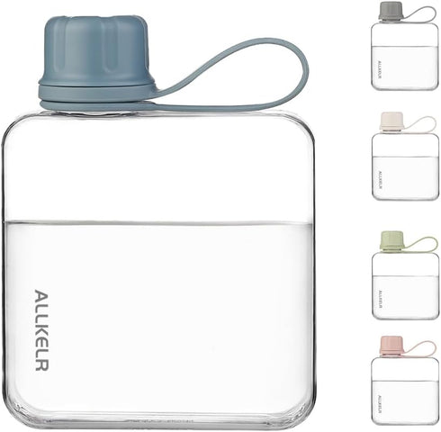 Portable Flat Water Bottle, BPA Free Reusable Tritan Plastic Travel Bottle, Lightweight Leakproof Slim Design (Blue,