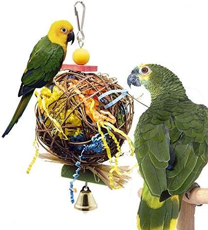 EBaokuup 2 Pack Bird Chewing Toys, Foraging Shredder Hanging Toy for Parrot Cage (Cockatiel Conure African Grey)