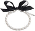 Dog Cat Pearls Necklace Collar with Bling Accessories and Ribbon Bow for Female Dogs Cats (L, White)