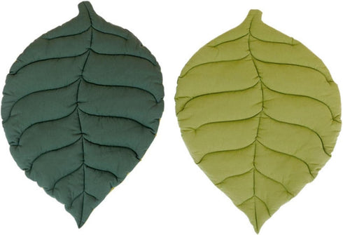 MOJUN Leaf Shaped Pet Mat for Dog Cat - Double Sided Cotton Portable Camping Sleeping Mat (Green Leaf, 19.7"x26.8")