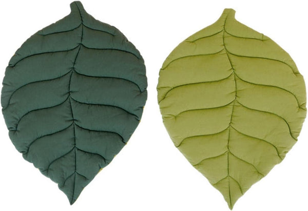 MOJUN Leaf Shaped Pet Mat for Dog Cat - Double Sided Cotton Portable Camping Sleeping Mat (Green Leaf, 19.7"x26.8")