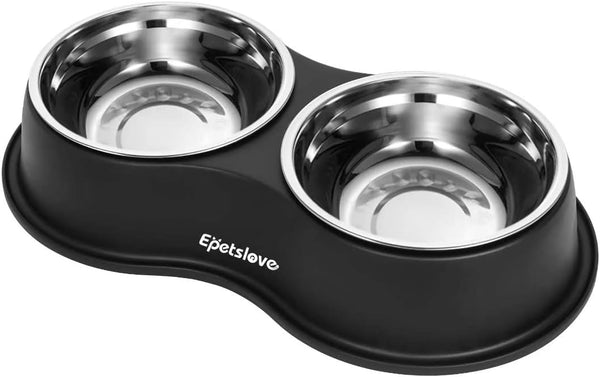 Double Dog Bowls | Stainless Steel Water and Food Bowls | Non-Slip Resin Station | Pet Feeder Bowls for Medium Dogs,
