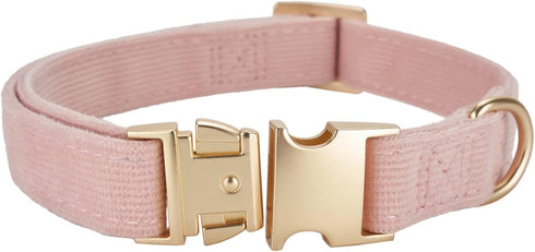 Soft Cotton Dog Collar with Metal Buckle, Adjustable Heavy Duty Comfy Corduroy for Small Medium Large Dogs, Light Pink,